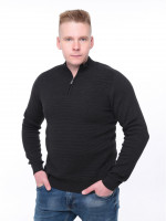 Светр чоловічий темно-сірий приталений з коміром на блискавці 1414-4