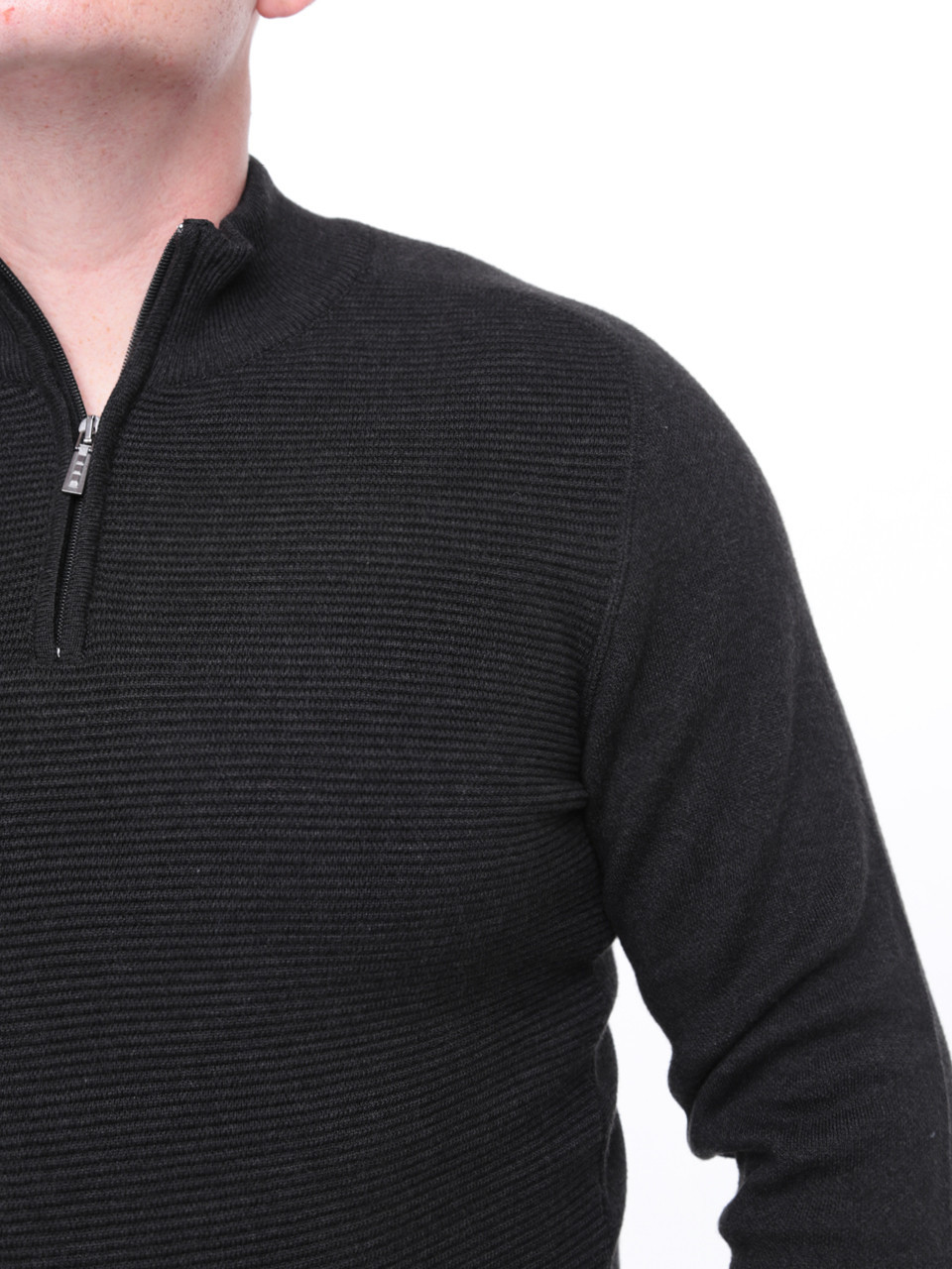Светр чоловічий темно-сірий приталений з коміром на блискавці 1414-4