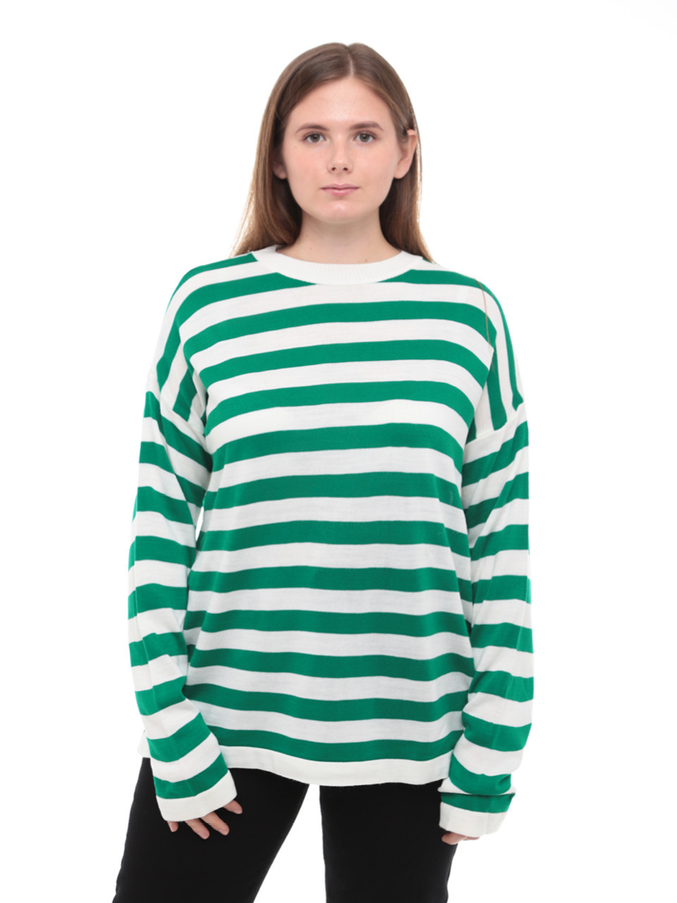 Светр жіночий зелений в смужку подовжений тонкий 224286-1-Т