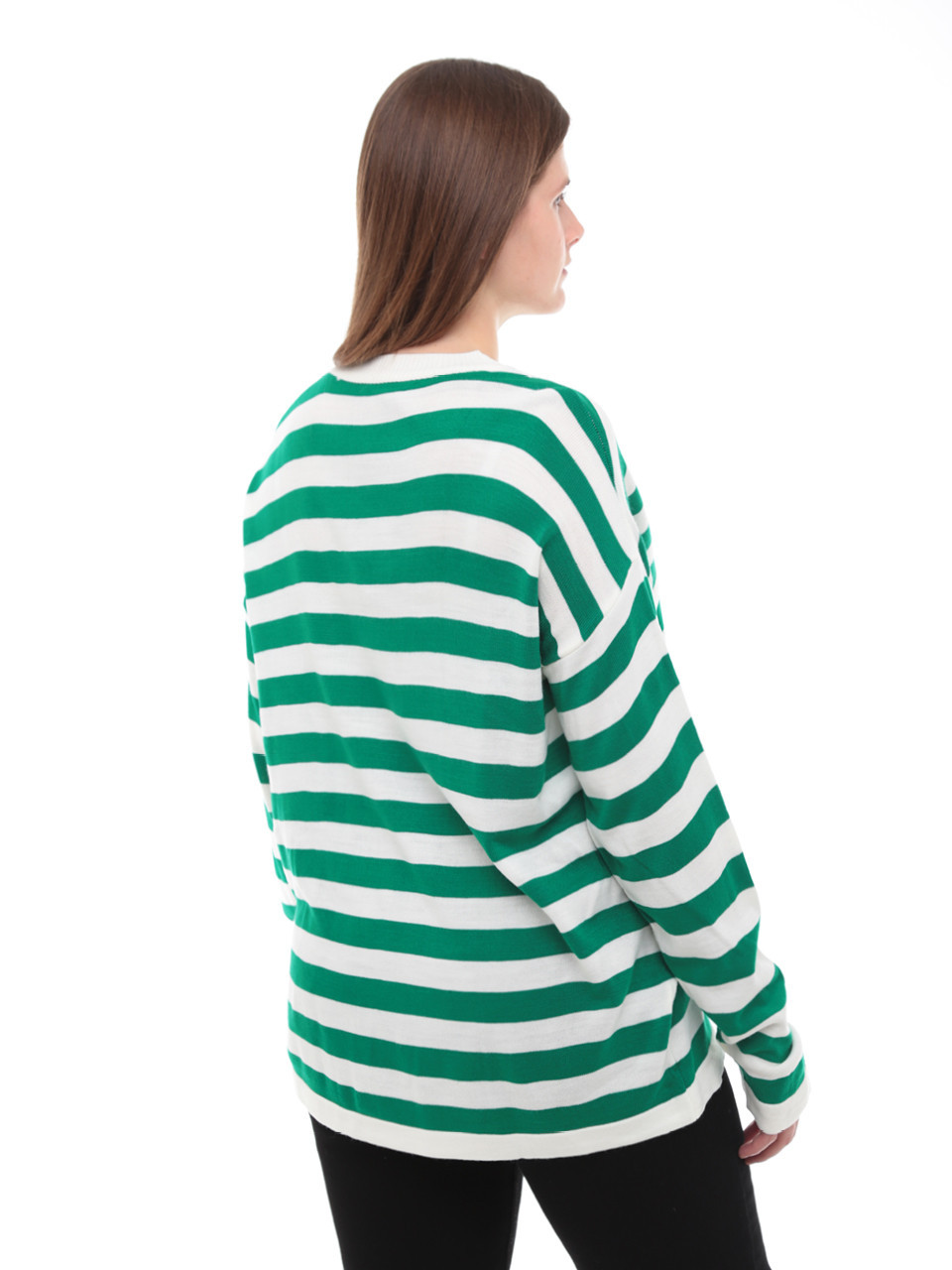 Светр жіночий зелений в смужку подовжений тонкий 224286-1-Т