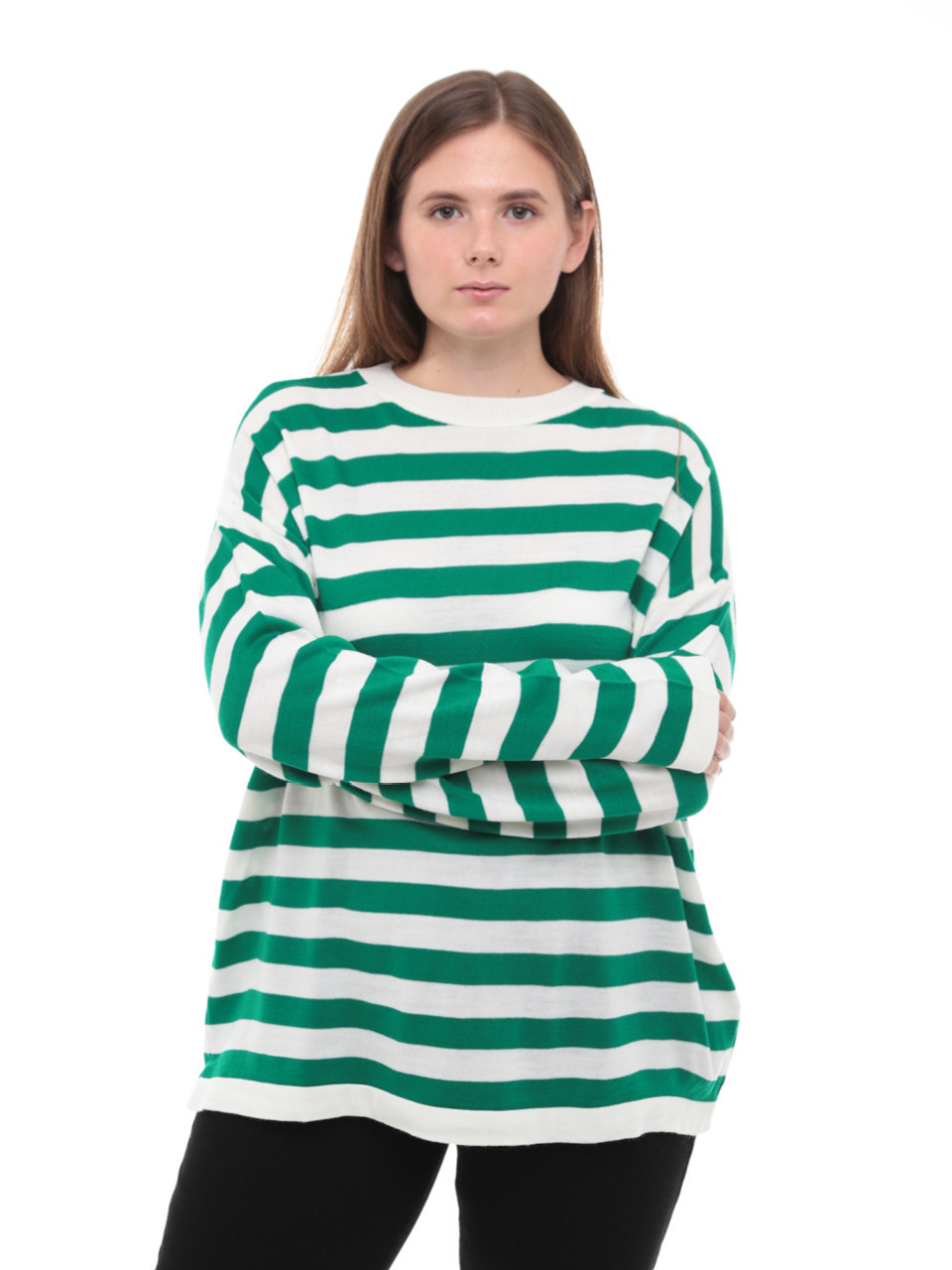 Светр жіночий зелений в смужку подовжений тонкий 224286-1-Т
