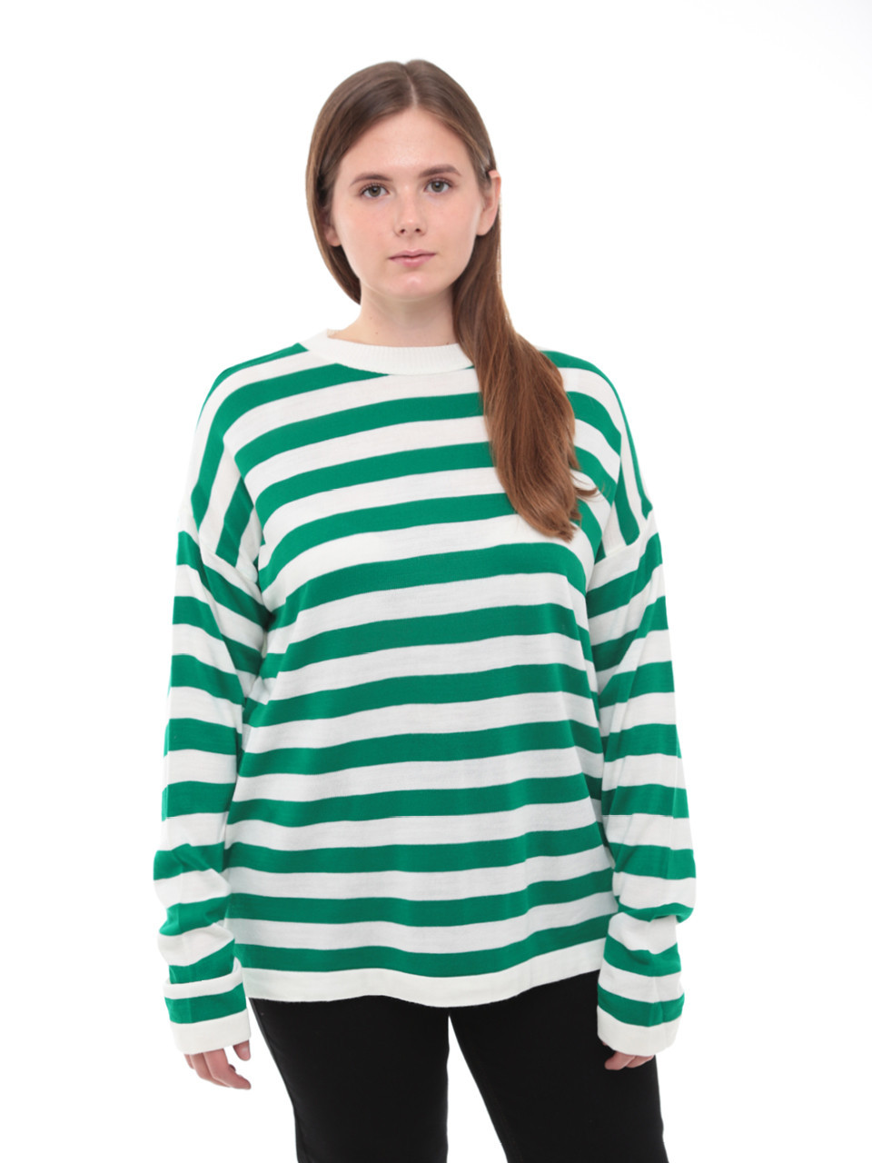 Светр жіночий зелений в смужку подовжений тонкий 224286-1-Т