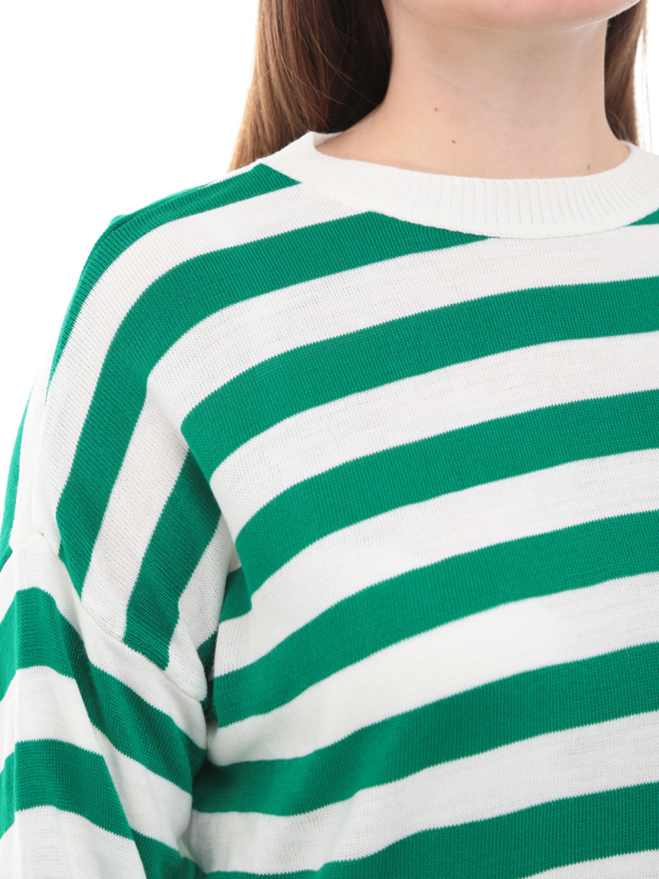 Светр жіночий зелений в смужку подовжений тонкий 224286-1-Т