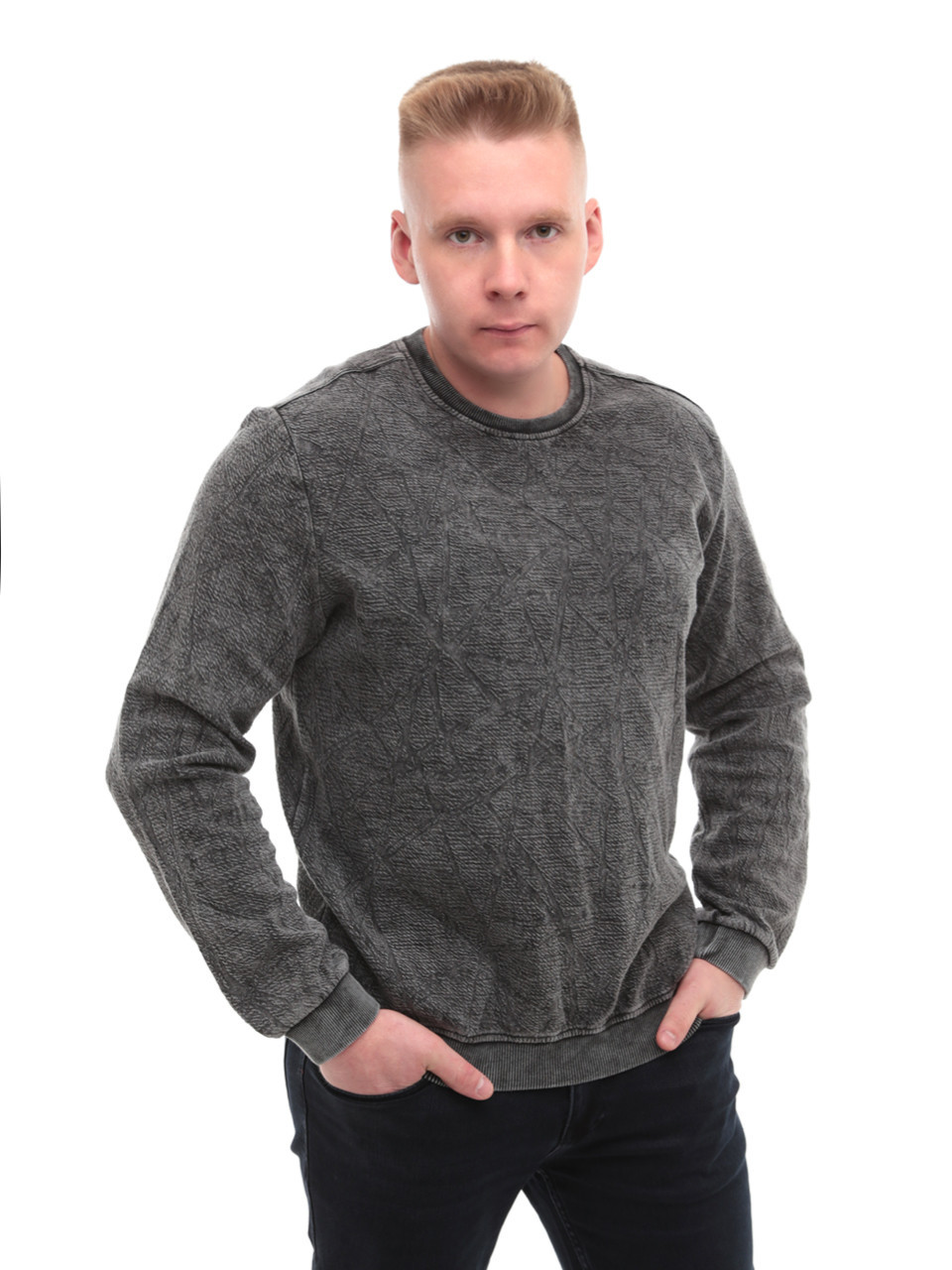 Світшот чоловічий чорний прямий однотонний 6424-2