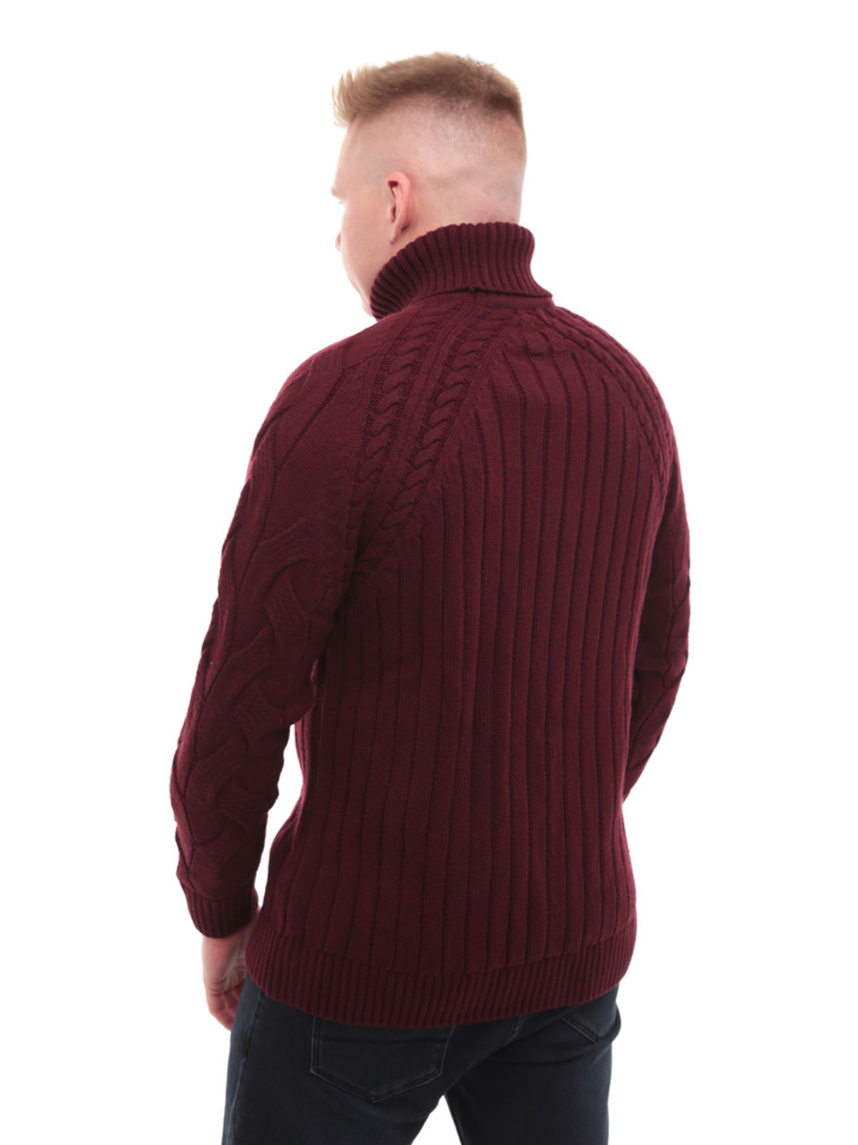 Свитер мужской бордовый вязанный зимний с воротом 230-519-7
