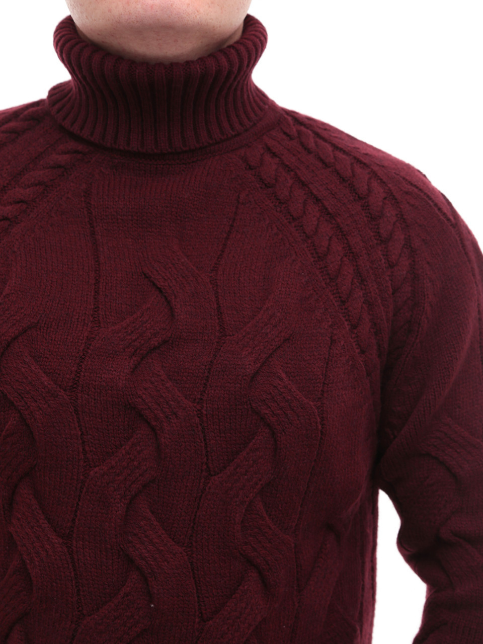 Свитер мужской бордовый вязанный зимний с воротом 230-519-7
