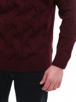 Свитер мужской бордовый вязанный зимний с воротом 230-519-7