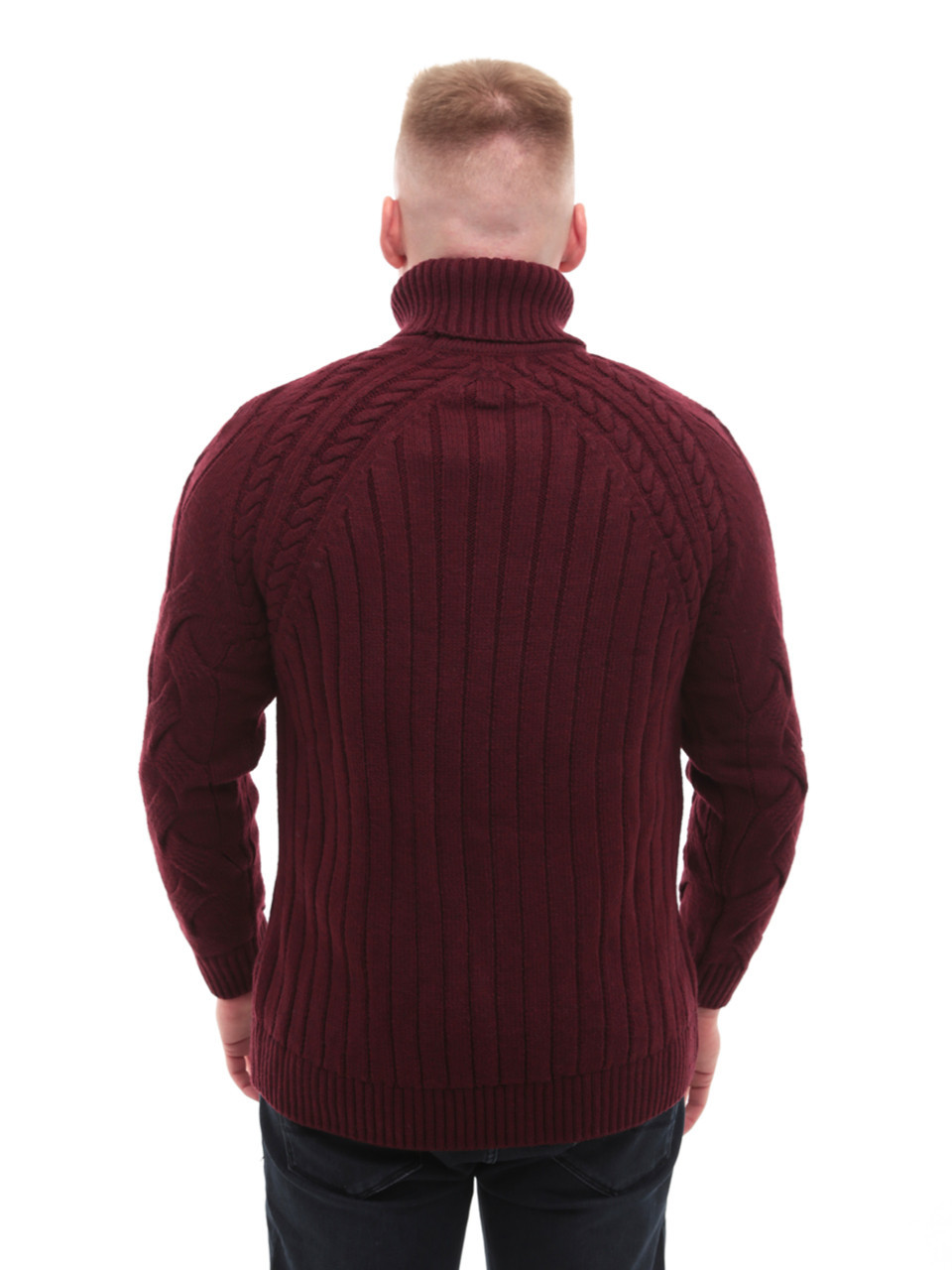 Свитер мужской бордовый вязанный зимний с воротом 230-519-7