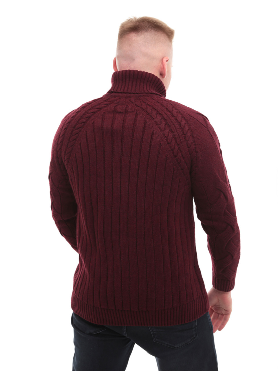 Свитер мужской бордовый вязанный зимний с воротом 230-519-7