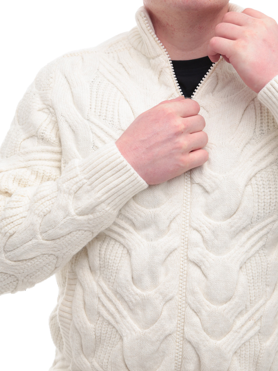 Свитер мужской белый зимний вязаный на молнии 230-608-2