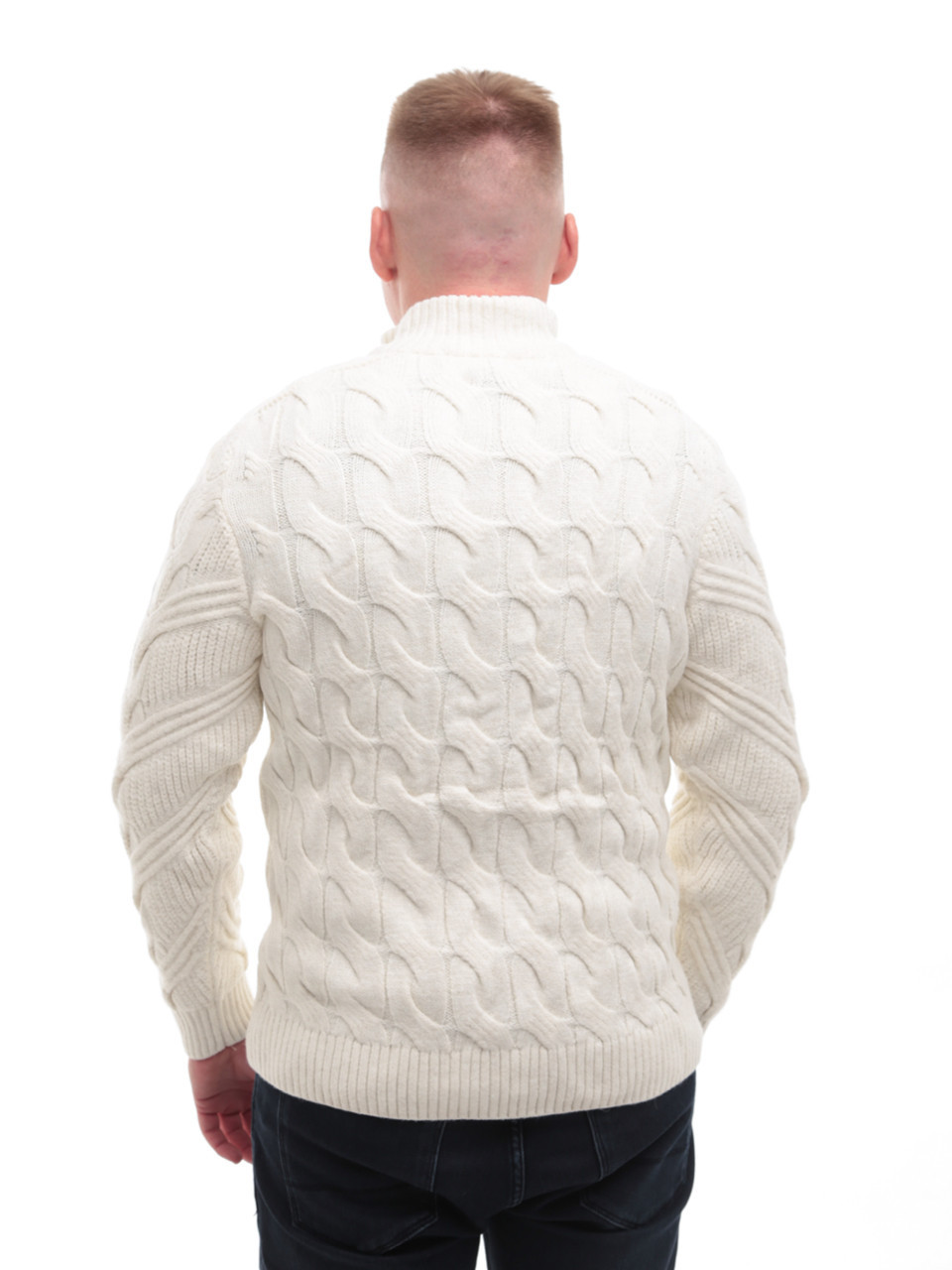 Свитер мужской белый зимний вязаный на молнии 230-608-2