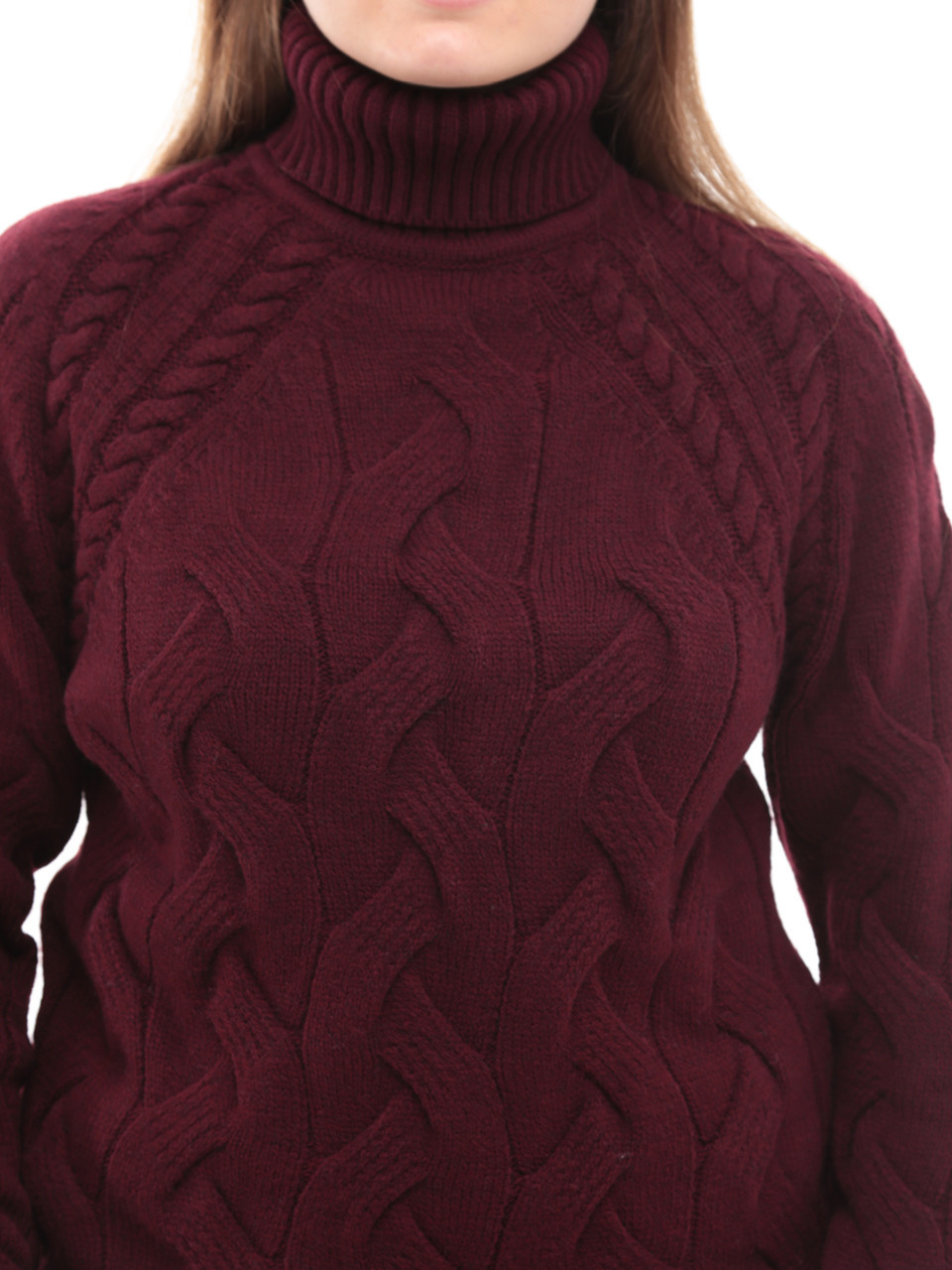 Свитер женский бордовый вязаный зимний с горлом 230-519-7-w