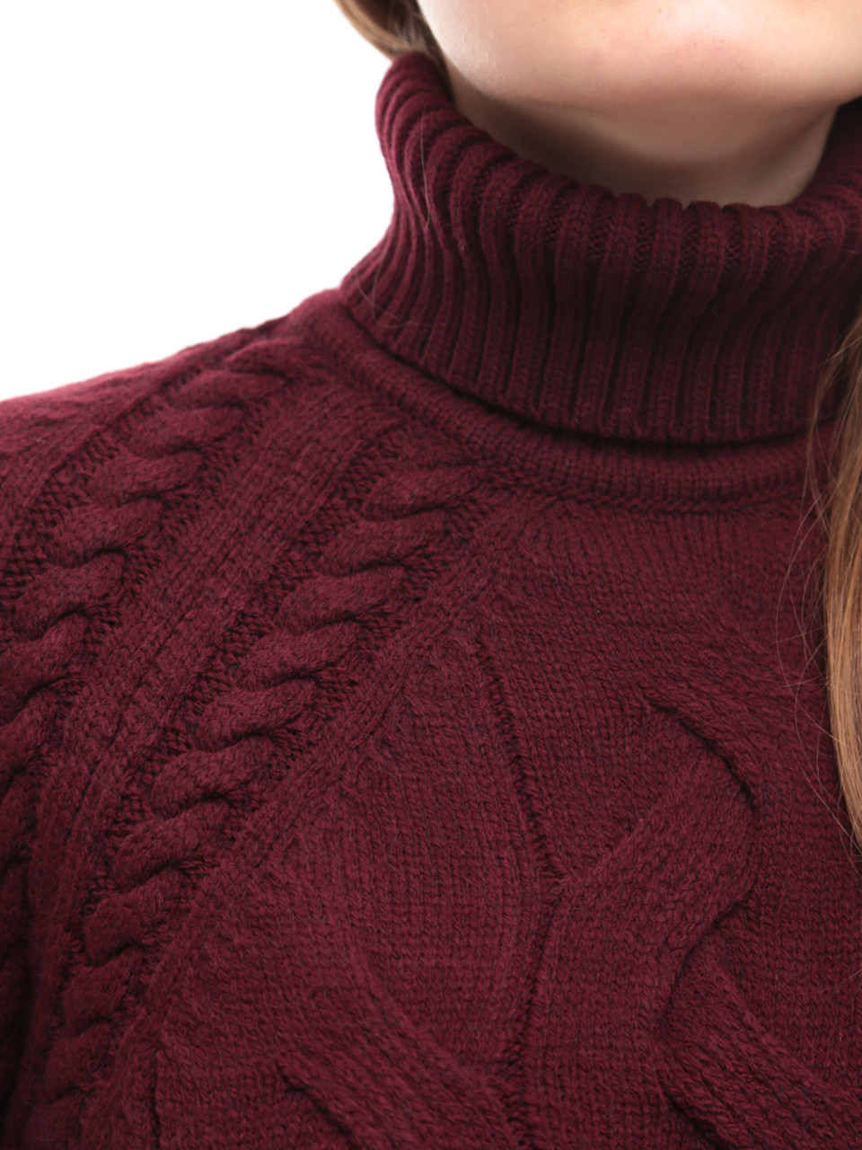 Свитер женский бордовый вязаный зимний с горлом 230-519-7-w