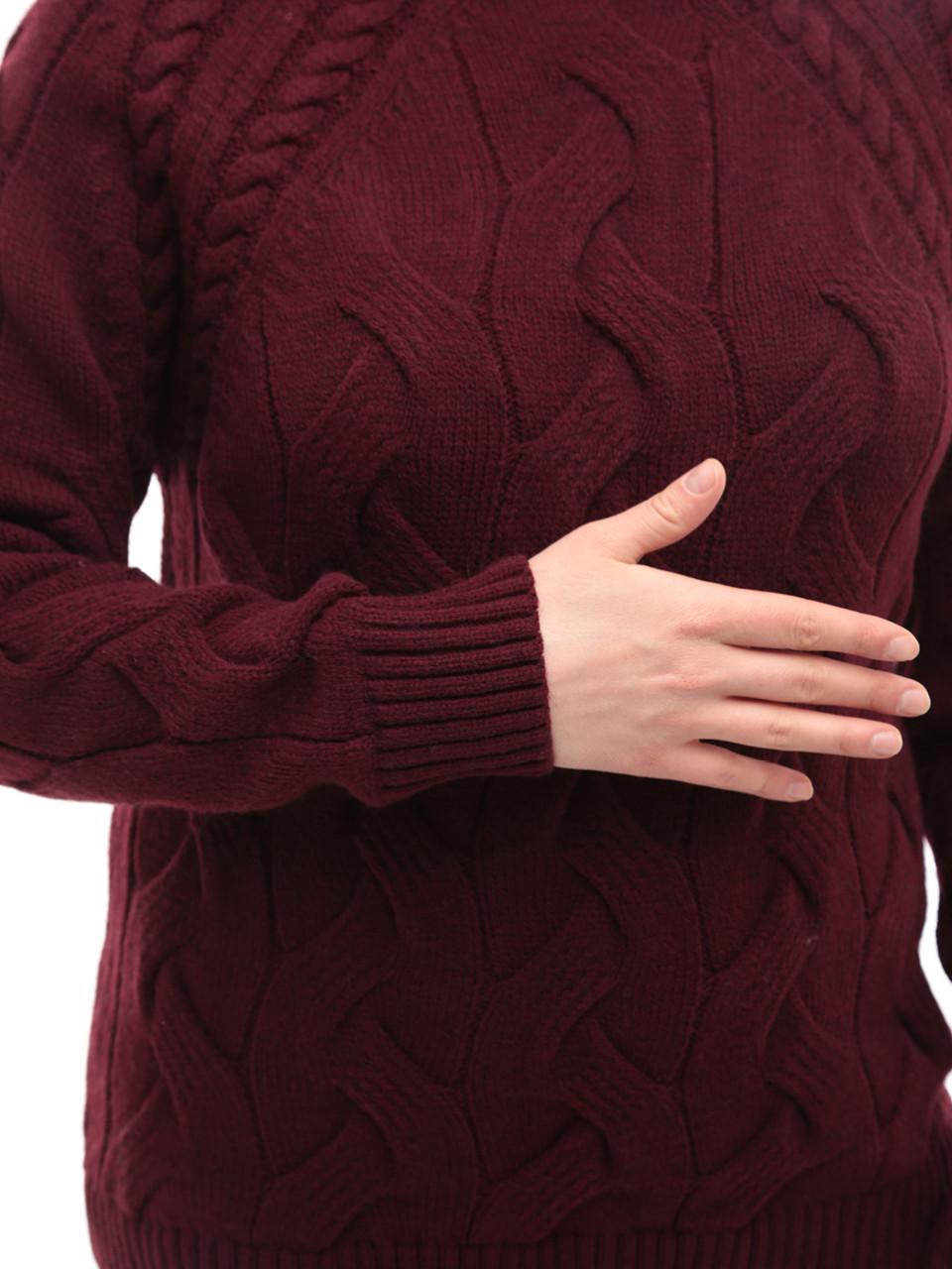 Свитер женский бордовый вязаный зимний с горлом 230-519-7-w