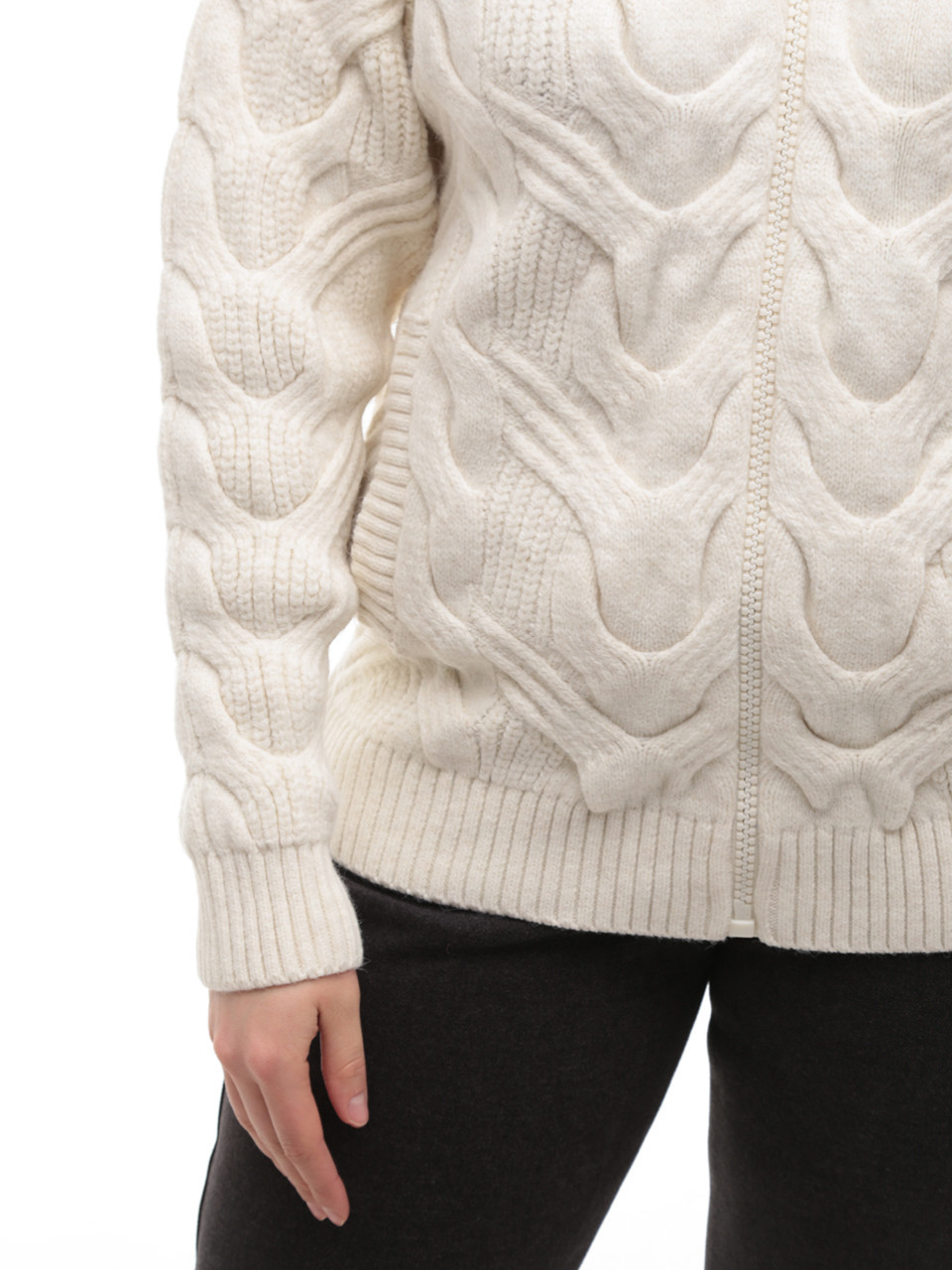 Светр жіночий білий зимовий на блискавці з коміром 230-608-2-w