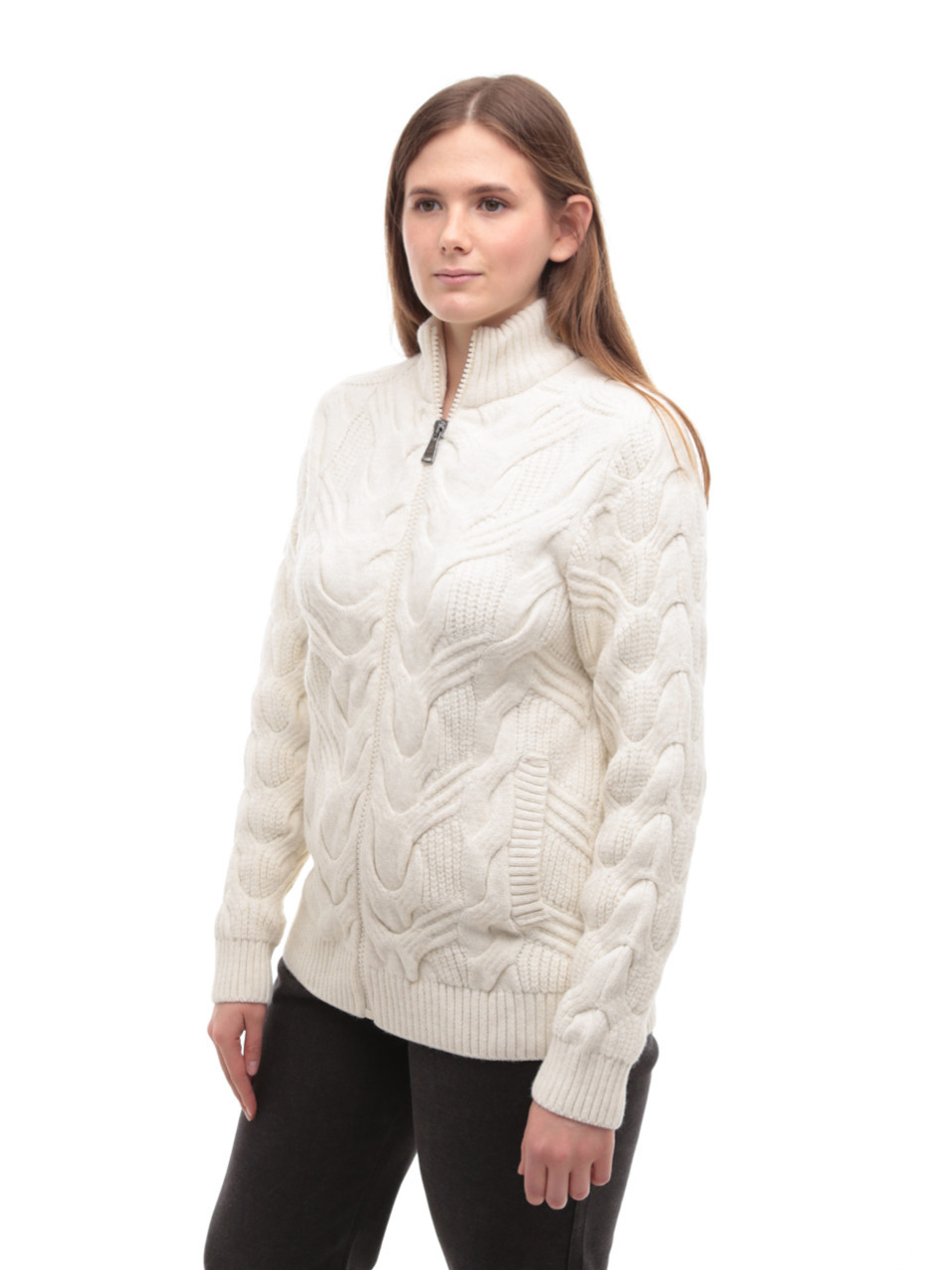 Светр жіночий білий зимовий на блискавці з коміром 230-608-2-w