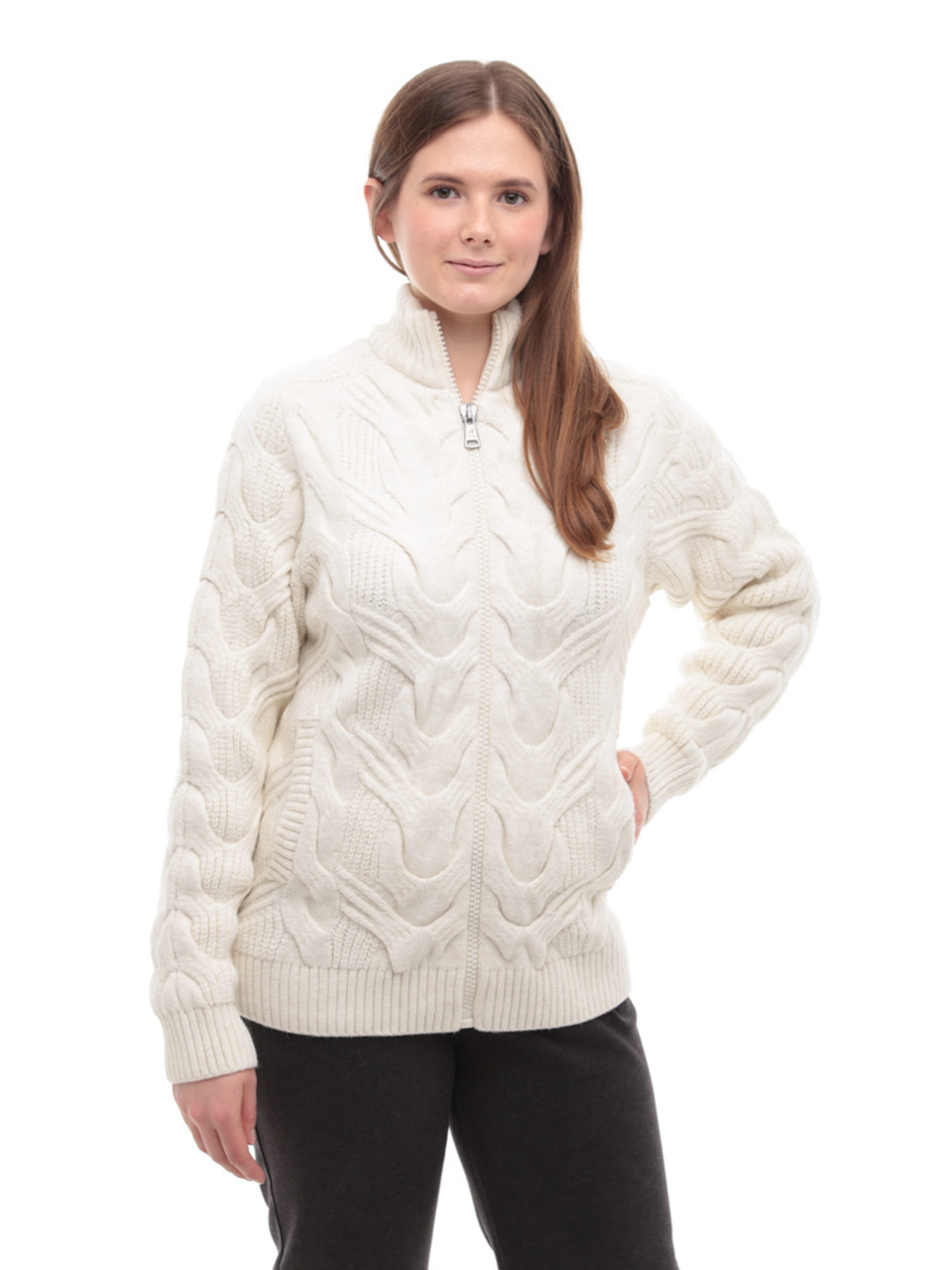 Светр жіночий білий зимовий на блискавці з коміром 230-608-2-w