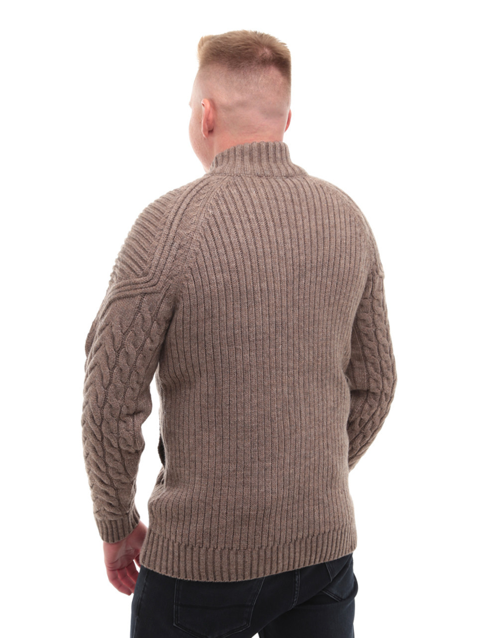 Свитер мужской бежевый на молнии зимний с воротом 230-321-3