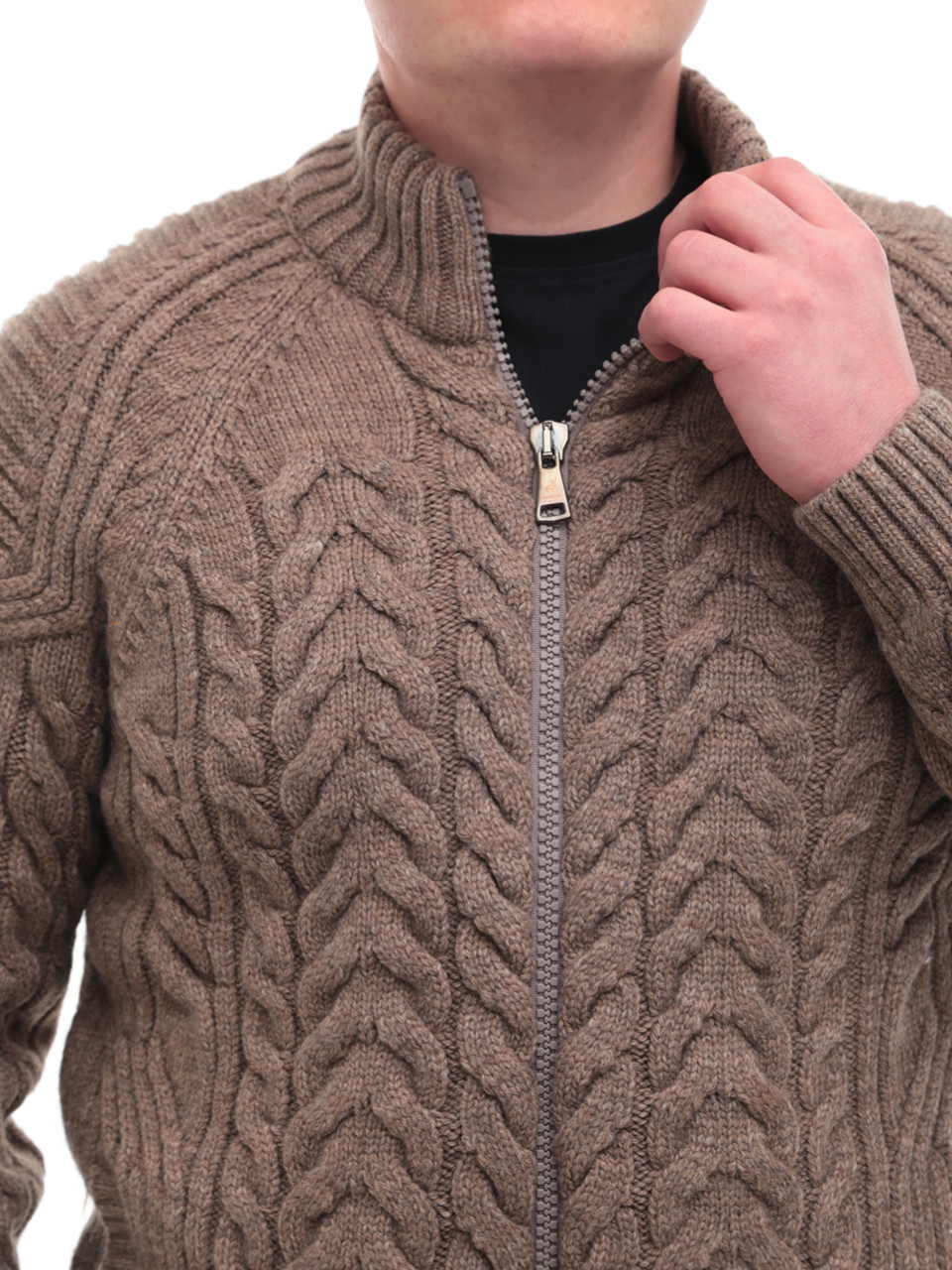 Свитер мужской бежевый на молнии зимний с воротом 230-321-3