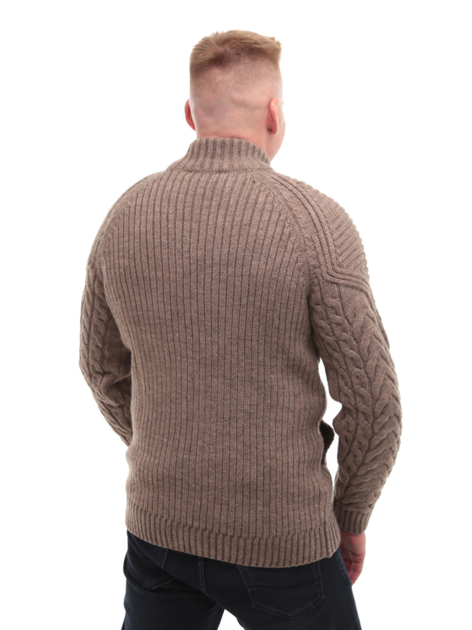 Свитер мужской бежевый на молнии зимний с воротом 230-321-3