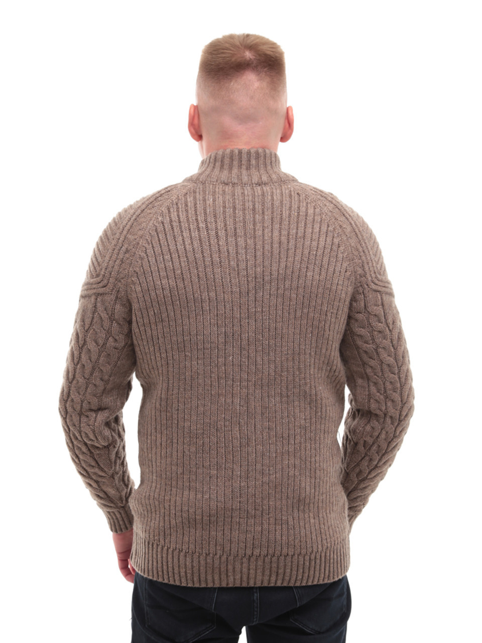 Свитер мужской бежевый на молнии зимний с воротом 230-321-3