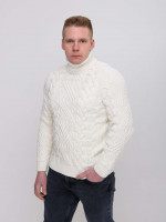 Светр чоловічий молочний теплий з горлом та косами 230-570-1