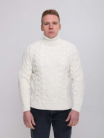 Светр чоловічий молочний теплий з горлом та косами 230-570-1