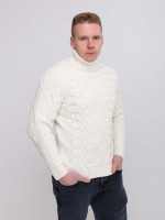 Светр чоловічий молочний теплий з горлом та косами 230-570-1