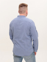 Рубашка мужская льняная синяя длинный рукав большой размер  8420-B-1