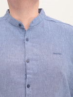 Рубашка мужская льняная синяя длинный рукав большой размер  8420-B-1