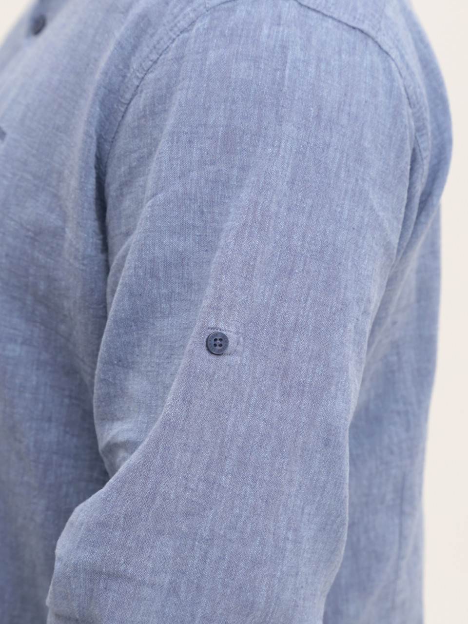 Рубашка мужская льняная синяя длинный рукав большой размер  8420-B-1