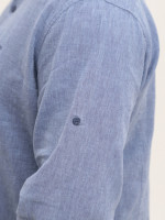 Рубашка мужская льняная синяя длинный рукав большой размер  8420-B-1