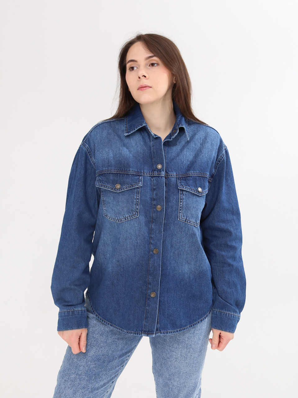 Сорочка жіноча синя джинсова великий розмір 102-B-2