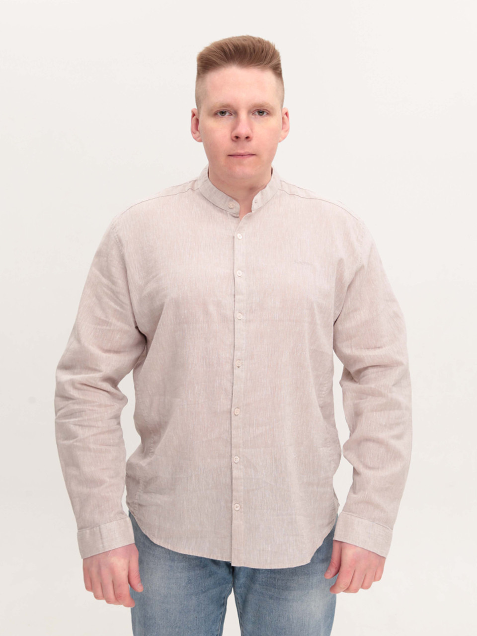 Сорочка чоловіча бежева лляна довгий рукав великий розмір 8420-B-2