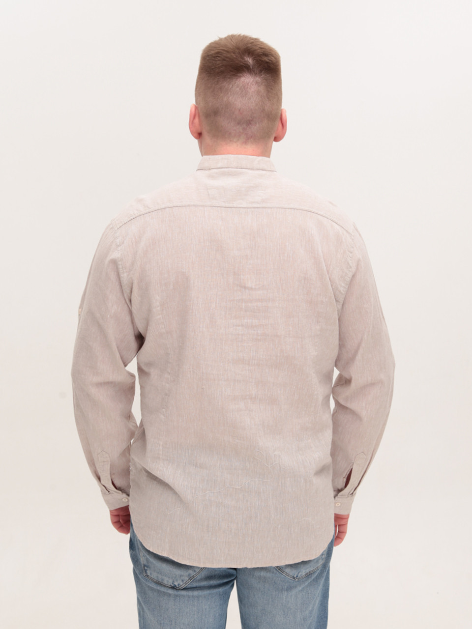 Сорочка чоловіча бежева лляна довгий рукав великий розмір 8420-B-2
