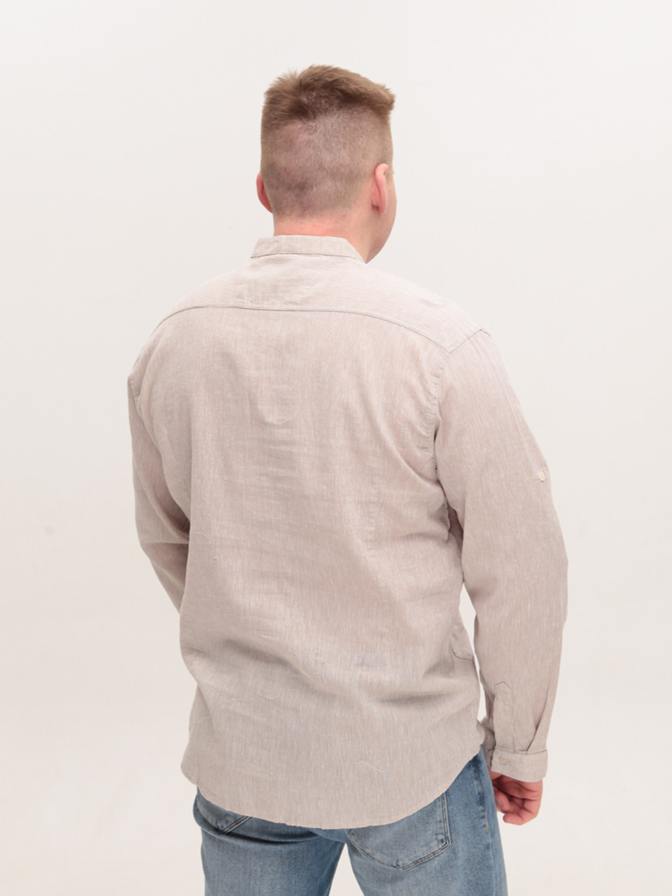 Сорочка чоловіча бежева лляна довгий рукав великий розмір 8420-B-2