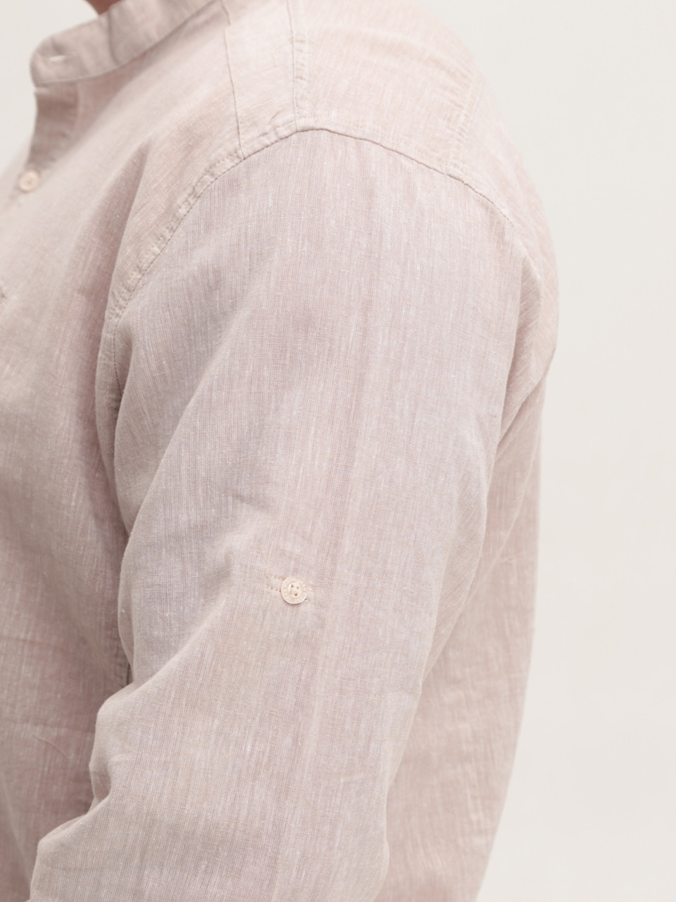 Сорочка чоловіча бежева лляна довгий рукав великий розмір 8420-B-2