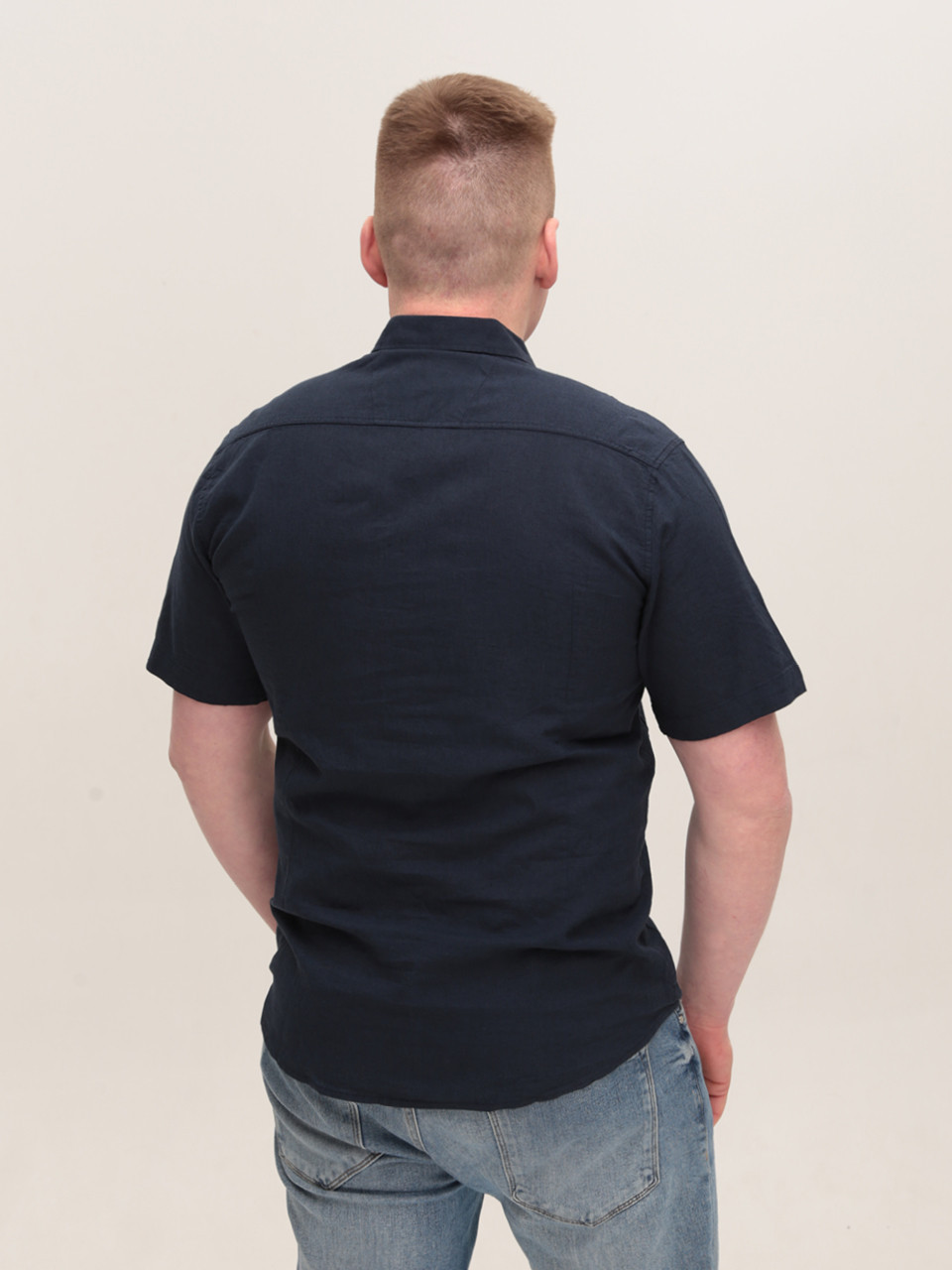 Сорочка чоловіча лляна темно-синя короткий рукав 2403-8
