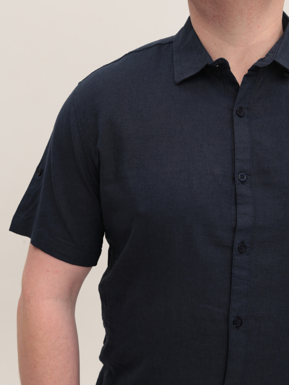 Сорочка чоловіча лляна темно-синя короткий рукав 2403-8