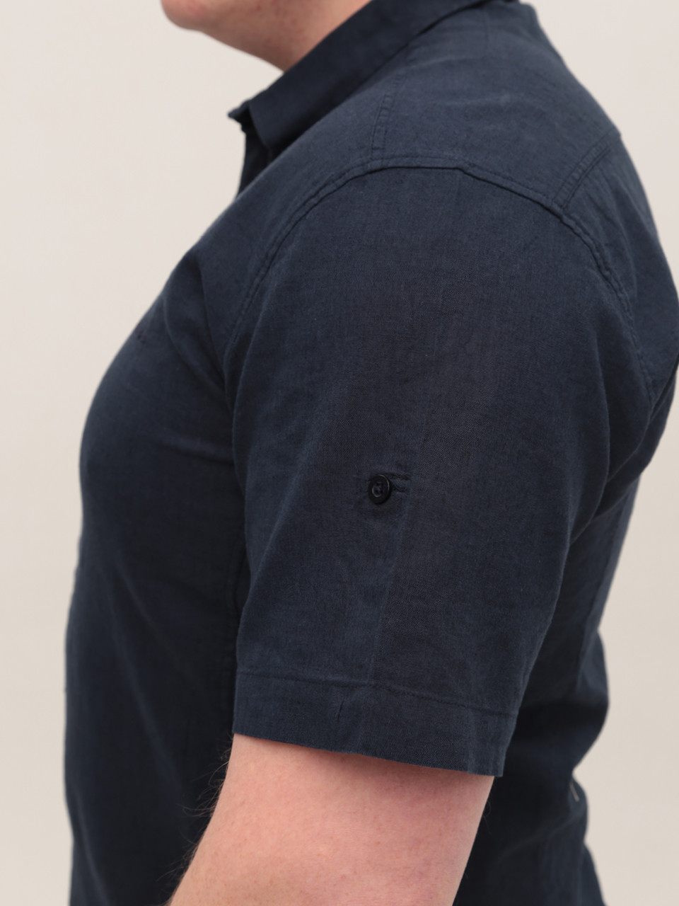 Сорочка чоловіча лляна темно-синя короткий рукав 2403-8