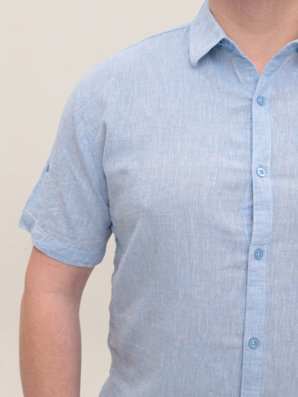 Сорочка чоловіча лляна блакитна короткий рукав 2403-9