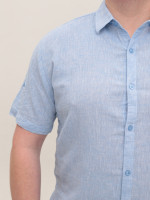 Сорочка чоловіча лляна блакитна короткий рукав 2403-9