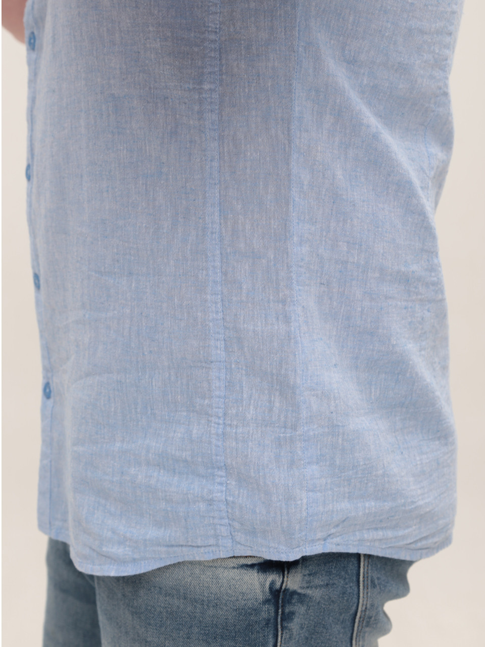 Сорочка чоловіча лляна блакитна короткий рукав 2403-9