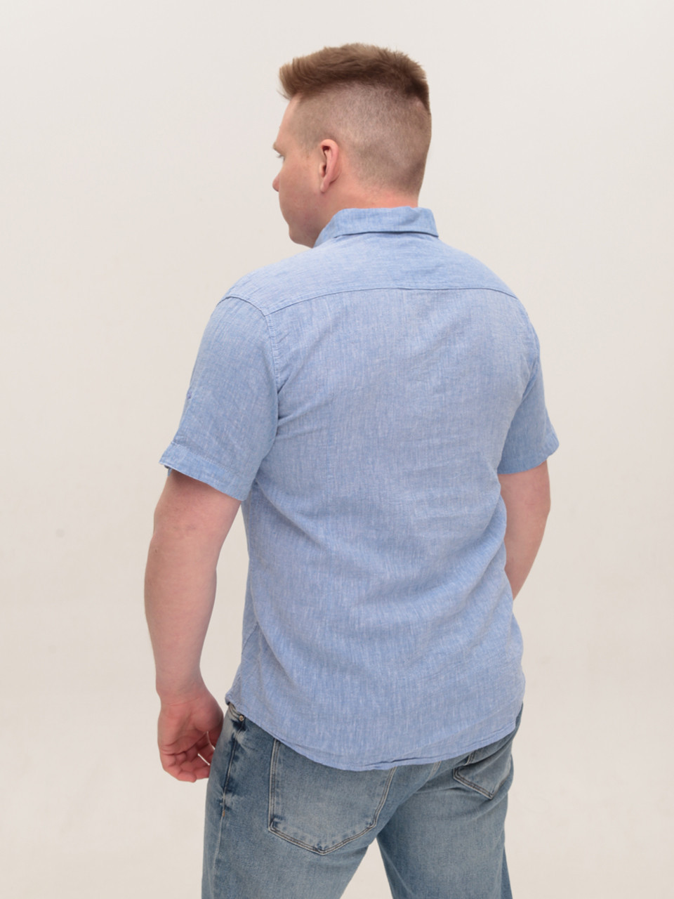 Сорочка чоловіча світло-синя лляна короткий рукав 6503-3