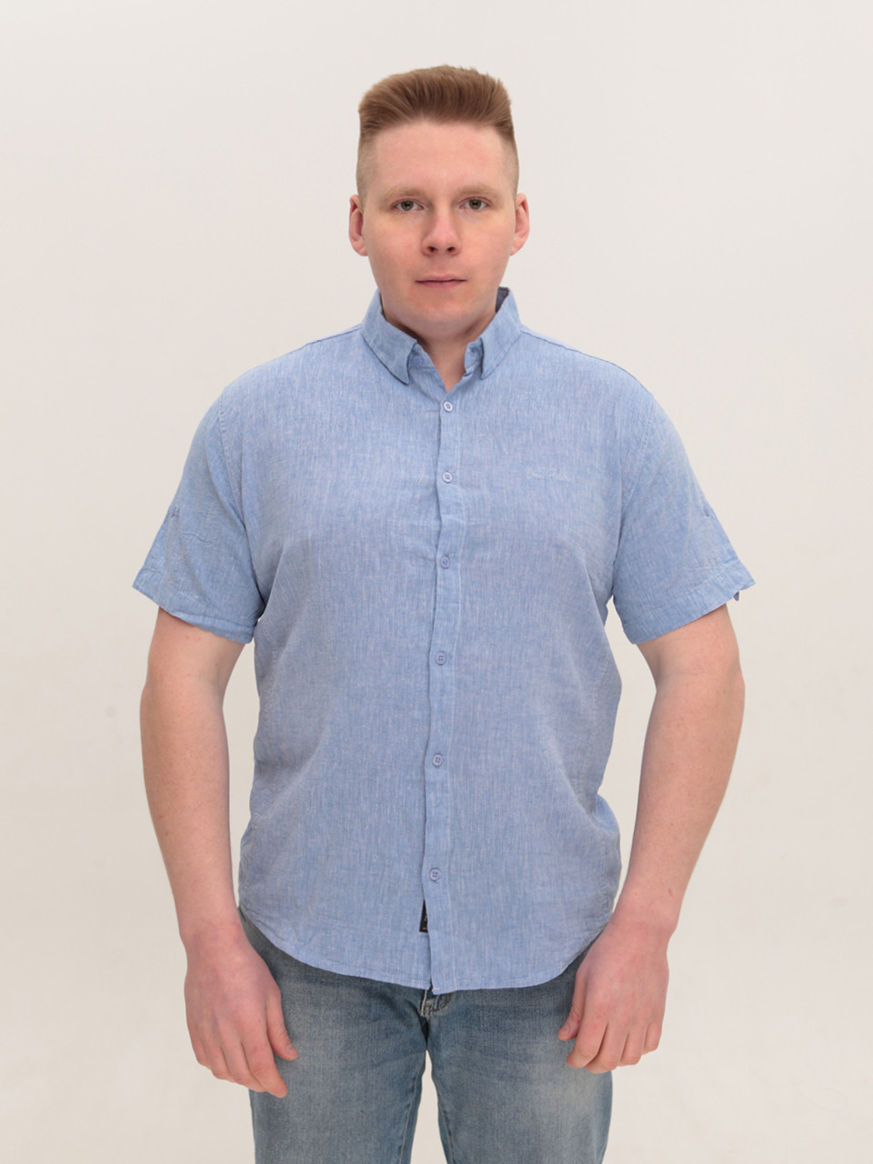 Сорочка чоловіча світло-синя лляна короткий рукав 6503-3