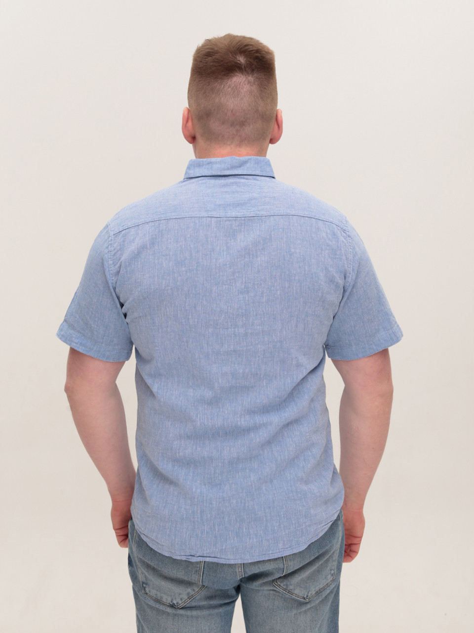 Сорочка чоловіча світло-синя лляна короткий рукав 6503-3