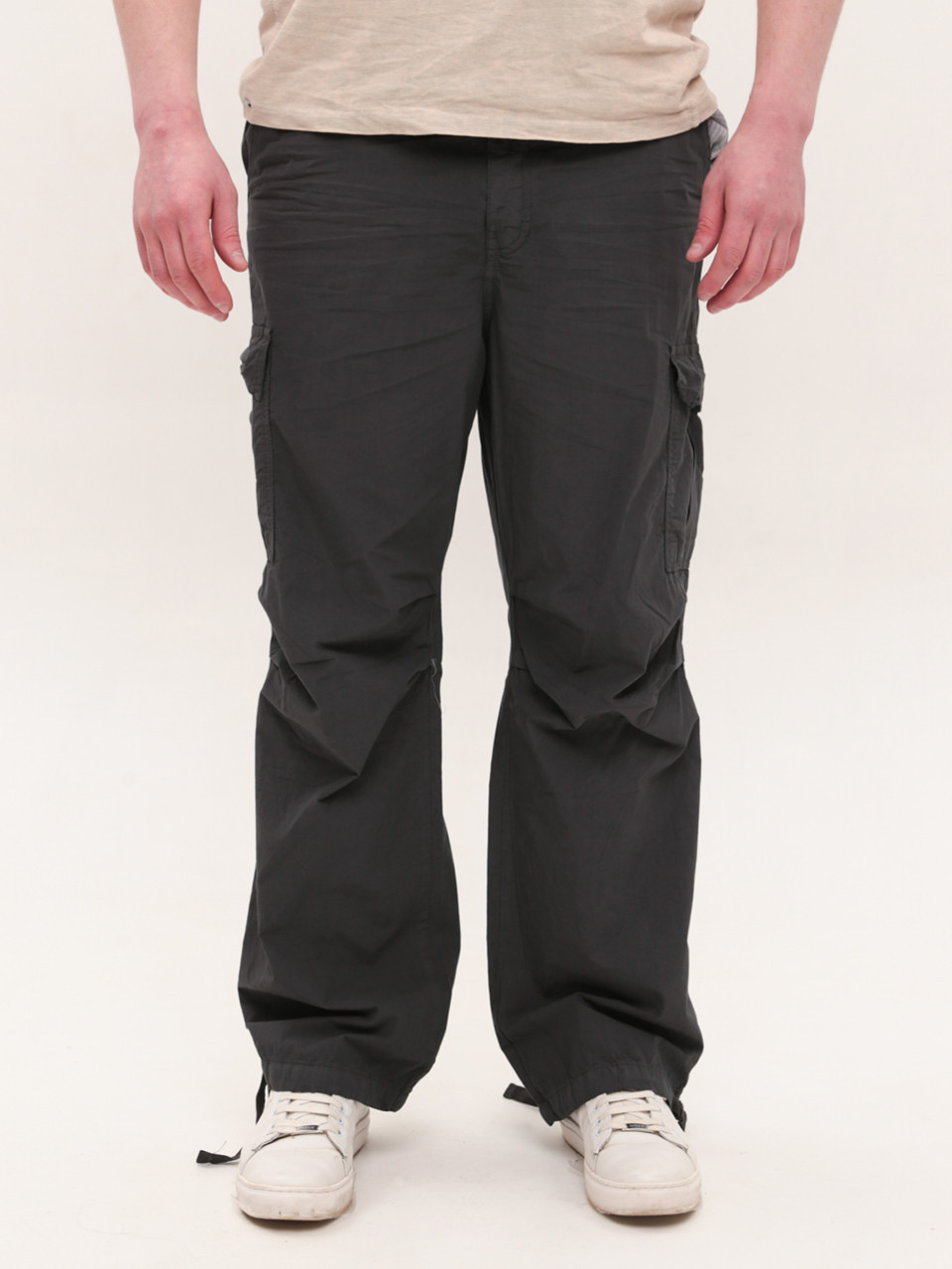 Штаны мужские серые широкие карго тонкие с карманами 8173-1