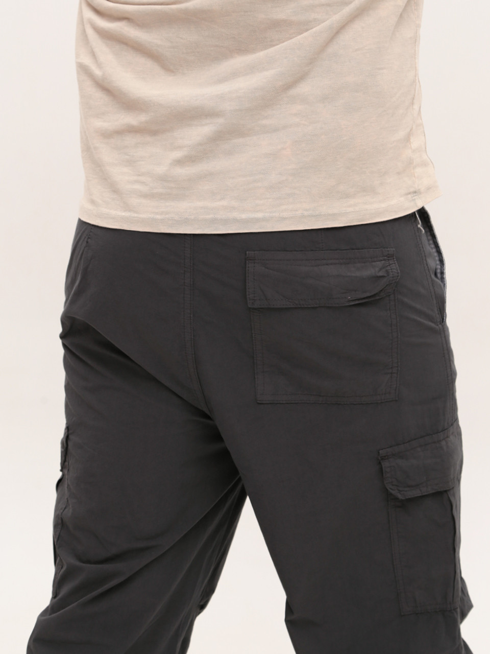 Штаны мужские серые широкие карго тонкие с карманами 8173-1