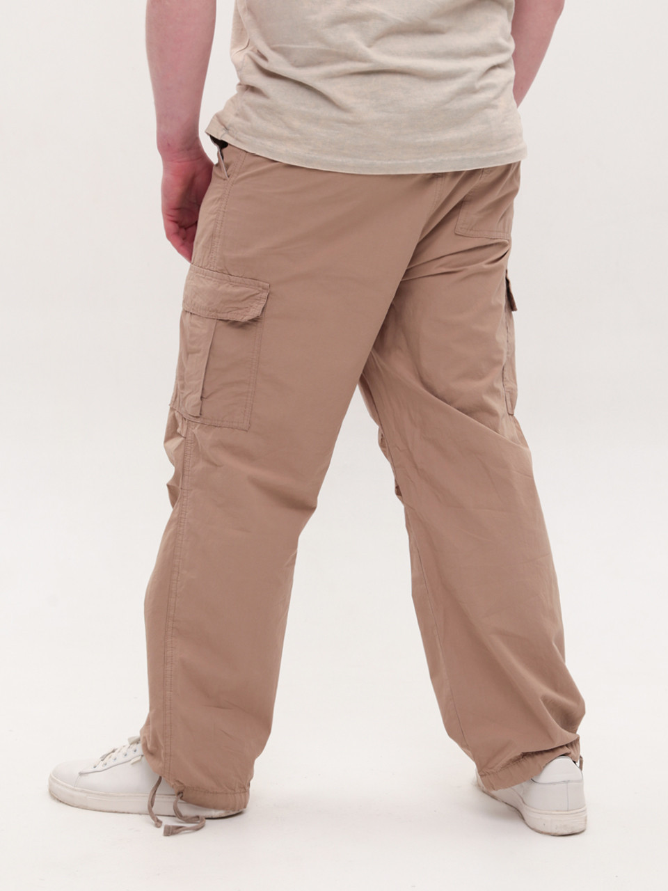 Штаны мужские бежевые широкие карго тонкие с карманами 8173-4