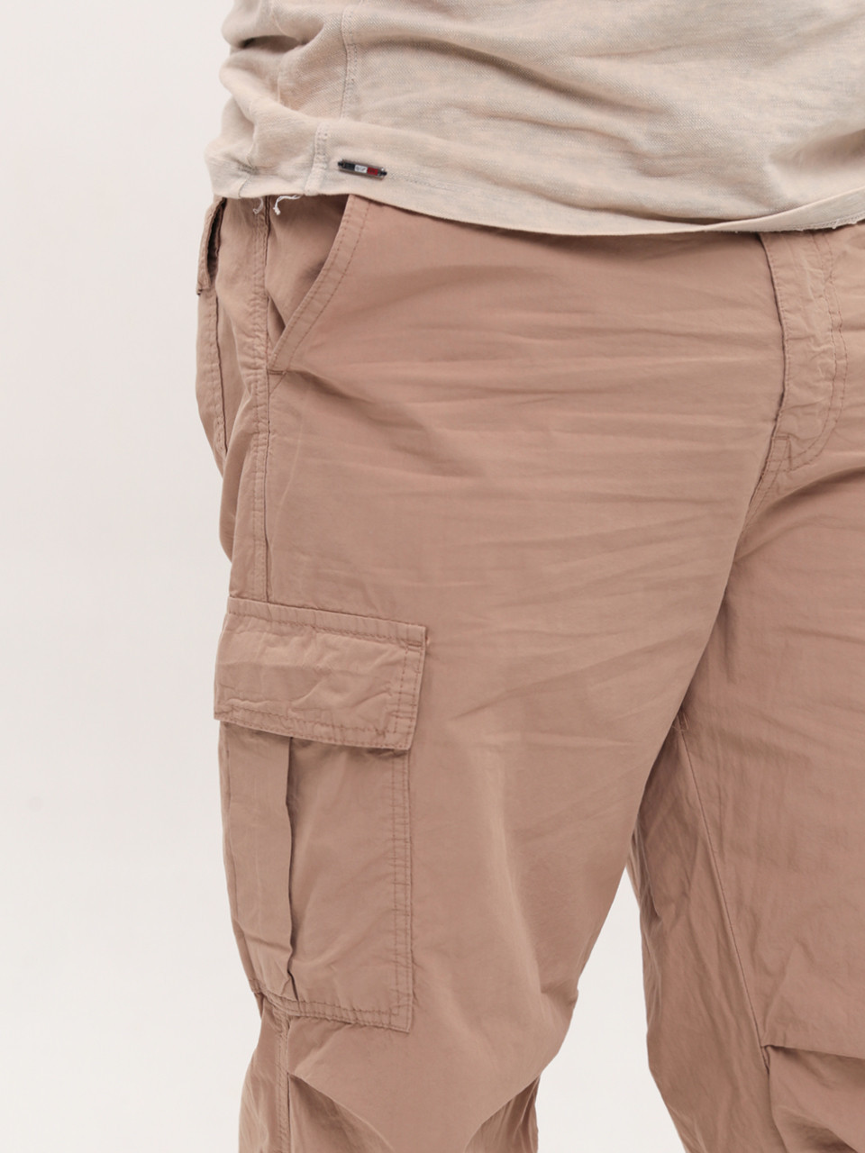 Штаны мужские бежевые широкие карго тонкие с карманами 8173-4